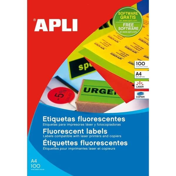 Självhäftande produkter/etiketter Apli Fluor 64 x 33,9 mm Orange 100 Blad