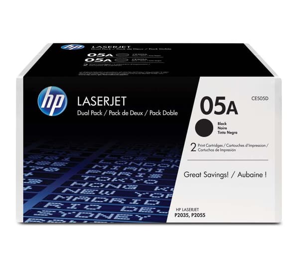 HP Toner CE505D svart, 2-pack (05A)