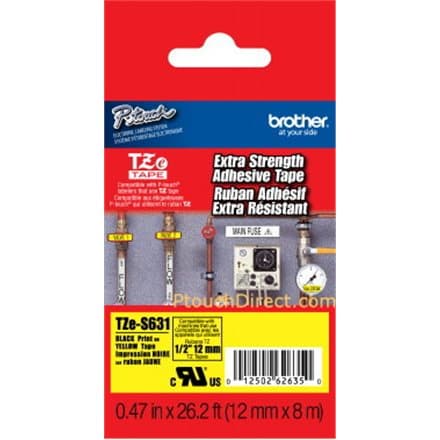 BROTHER P-Touch TZE-S631 black on yellow 12mm extra gluey