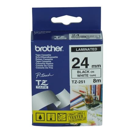 Uzlīmju lente Brother 24mm Melns uz Balta