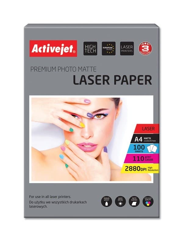 Activejet AP4-110M100L mat fotopapir til laserprintere; A4; 100 stk