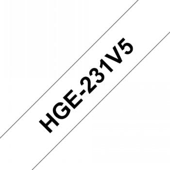Brother HGE231V5 Tejp Svart Text, Vit botten, 12mm, High Grade 5-pack