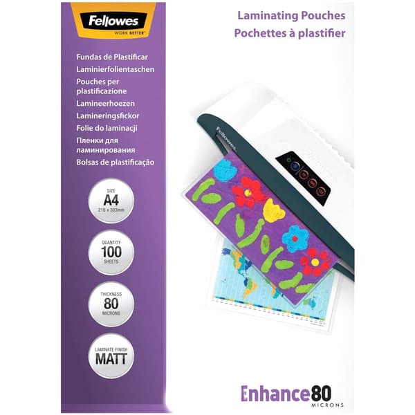 Fellowes Laminating Pouches Din A4 Matt 80 Microns 100 Units Transparent