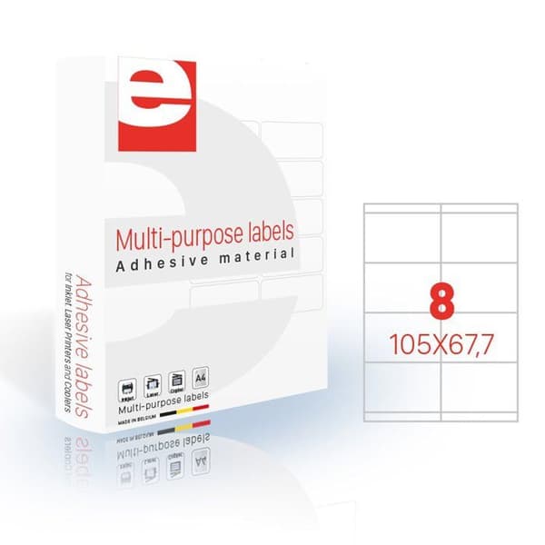 Etilaser - 30900017 - Självhäftande etiketter 105 x 67,7 mm (8 / A4-ark) - Lådor med 200 A4-ark - Mattvit -