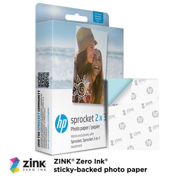 Skrivarpapper - förpackning - rulle Hp - 1DE40A - Sprocket 2x3" Premium Zink Sticky Back Fotopapper (100 ark)
