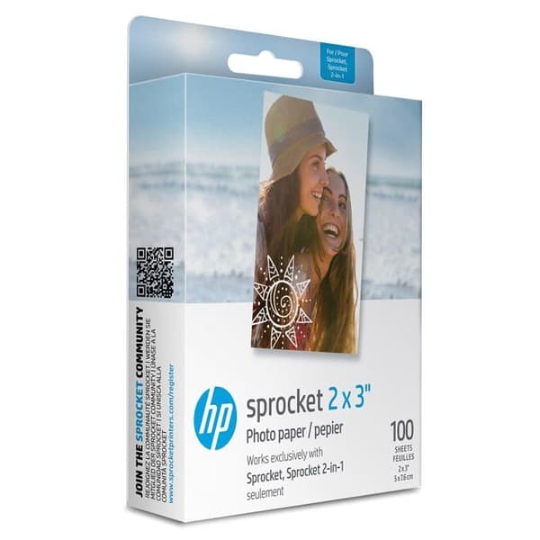 Skrivarpapper - förpackning - rulle Hp - 1DE40A - Sprocket 2x3" Premium Zink Sticky Back Fotopapper (100 ark)