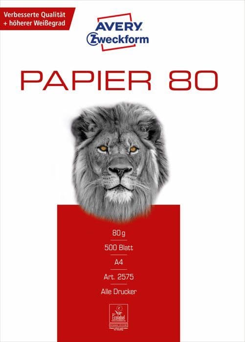 Avery Dennison 2575 Utskrifts- och kopieringspapper A4 / 80 g 5 x 500 ark (import från Tyskland)