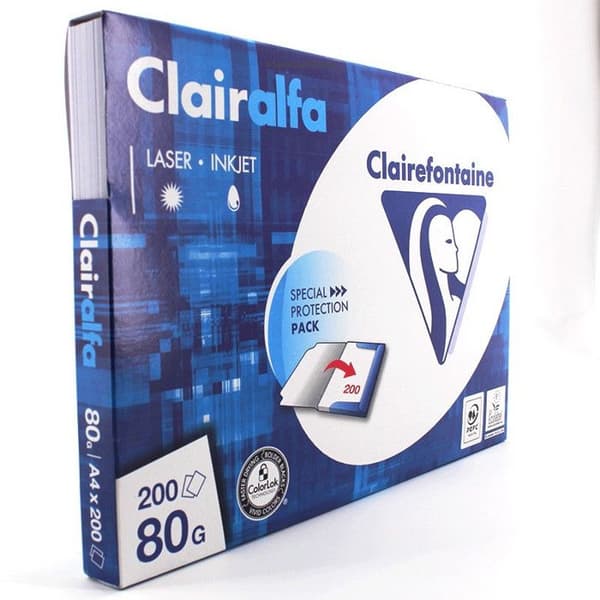 Ramett med papper - A4 - Vit - 80g - Tryck - 200 ark - Clairefontaine Clairalfa