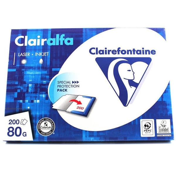 Ramett med papper - A4 - Vit - 80g - Tryck - 200 ark - Clairefontaine Clairalfa