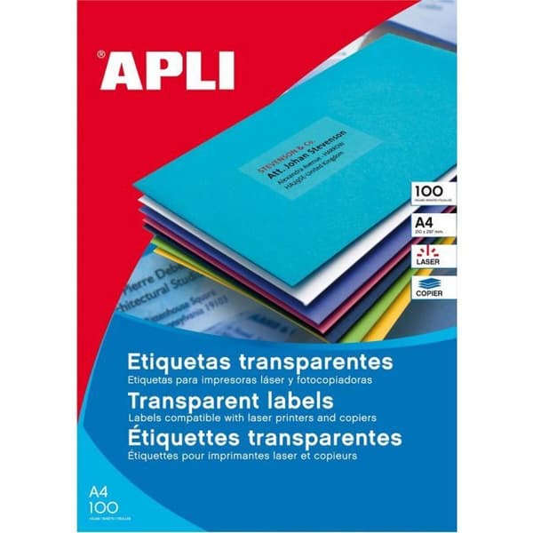 Skrivarpapper - förpackning - rulle Apli - 809741 - Blisterpack med 20 etikettark av polyester