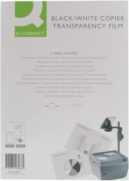 Skrivarpapper - förpackning - rulle Q-connect - KF26066 - 39528 Transparent Ekonomisk OHP kopiator A4 Svart