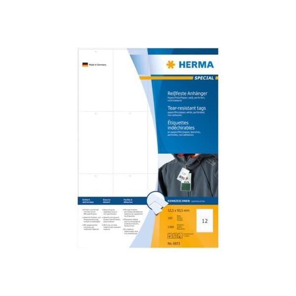 Icke-klistret genomträngande etiketter - HERMA - 6872 - Vit - 52,5 x 93,5 mm - 1200 etiketter