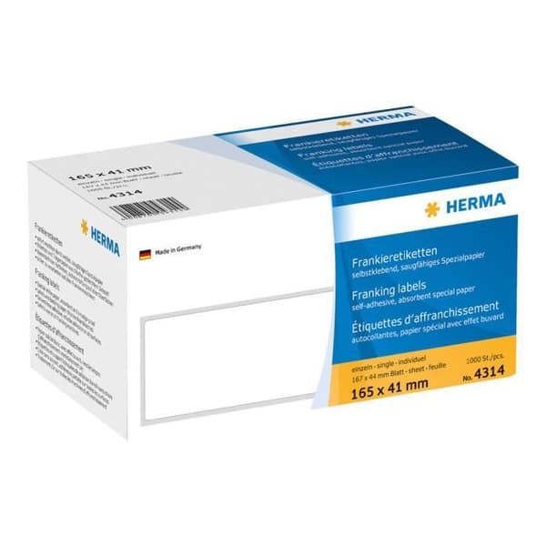Självhäftande etiketter - HERMA - 4314 - Vit - 165 x 41 mm - 1000 etiketter