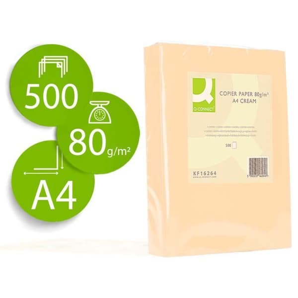 q-connect multifunktionsfärgpapper a4 80g/m2 enfärgad krämförpackning 500 ark
