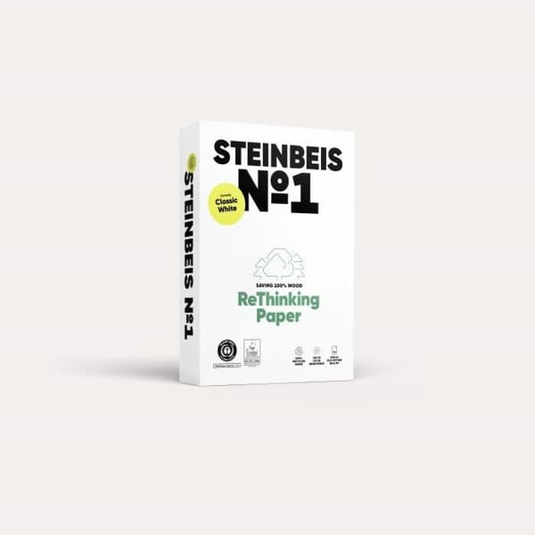 STEINBEIS N°1 CLASSIC WHITE, 100 % återvunnet papper, naturlig färg, 80g, A4, Blue Angel, 5x500f