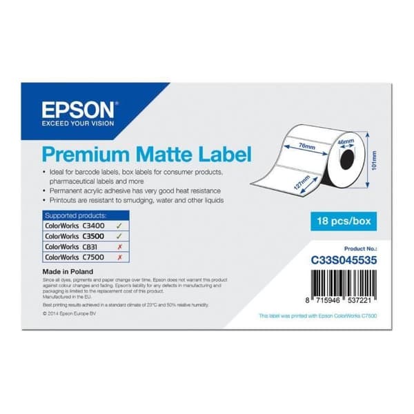 Etiketter - Epson - Premium - 76 x 127 mm - Matt - 265 etiketter per rulle