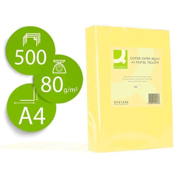 Q-CONNECT multifunktionsfärgat papper A4 80g/m2 enfärgat gult - Paket med 500 ark
