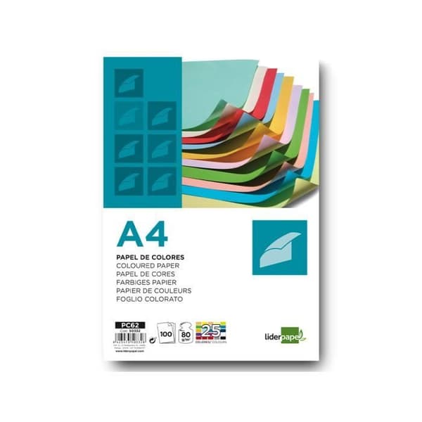 Multifunktions liderpapel färgpapper a4 80g/m2 sortiment 25 färger förpackning 100 ark