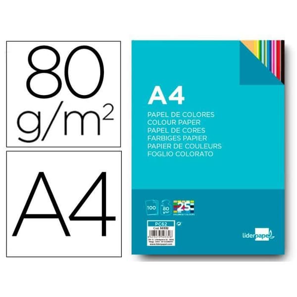Multifunktions liderpapel färgpapper a4 80g/m2 sortiment 25 färger förpackning 100 ark