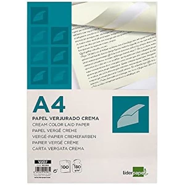 Papier vergé - LIDERPAPEL - A4 - 180 G/M2 - Crème
