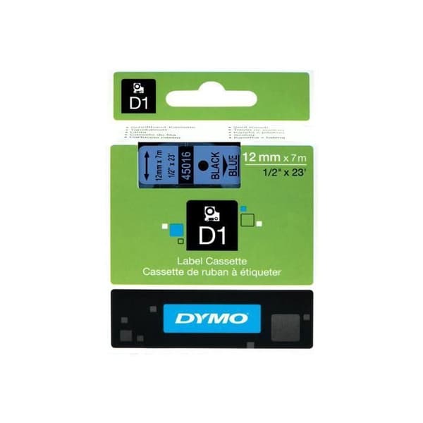 DYMO D1 självhäftande svart på blå rulle (1,2 cm x 7 m) 1 rull(ar) etiketttejp för LabelMANAGER 160, 210D, 210D Kit,...