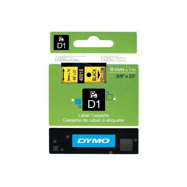 Etikettband - DYMO - D1 - Svart på gult - 0,9 cm x 7 m - Självhäftande