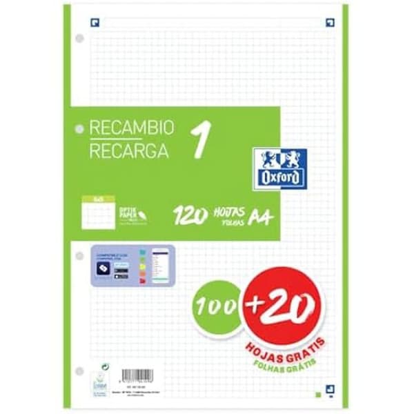 Reservdel A4 - OXFORD - 400158059 - 100 sidor - 90 g/m² - 5 x 5 mm