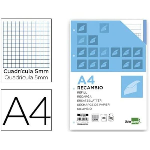 Feuillet Mobil A4 - LIDERPAPEL - 49752 - 120 sidor - 80g - 5x5mm utan Marginaler