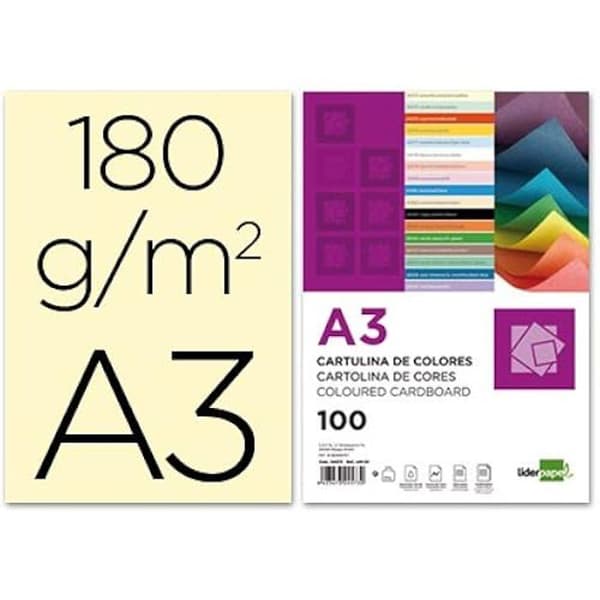Papper Kartut A3 - LIDERPAPEL - 929703 - 180g/m2 - Grädde - Förpackning med 100 Blandade