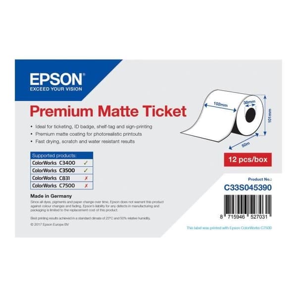 Epson Premium Matrulle (10,2 cm x 50 m) 1 rulle(r) biljetter för Epson GP-C831, TM-C3400-LT; ColorWorks TM-C7500, TM-C7500G;...
