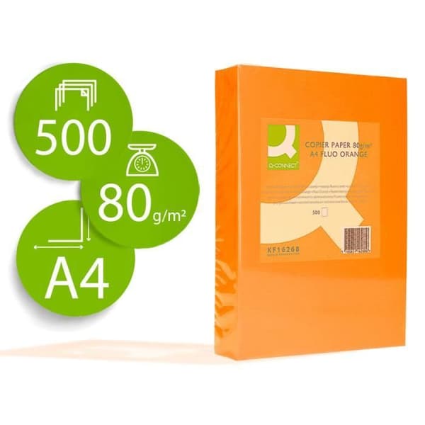 Multifunktionspapper - Q-CONNECT - A4 - 80g/m2 - Neonorange - Paket med 500 ark