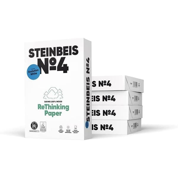 Paket av 100 % återvunnet STEINBEIS N°4 EVOLUTION WHITE papper, naturlig nyans, 80g, A4