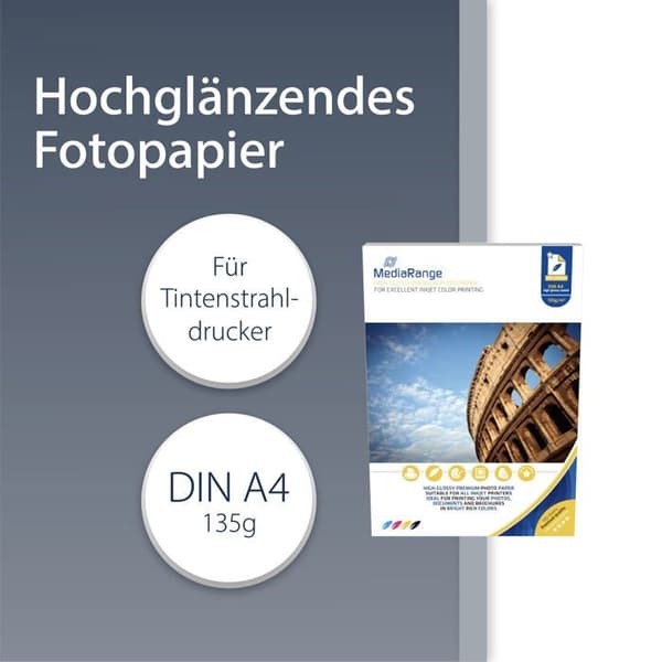 Skrivarpapper - förpackning - Mediarange rulle - MRINK107 - A4 glansigt fotopapper 135g 100 ark