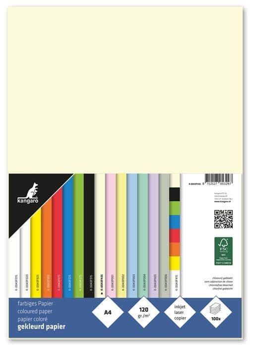 Skrivarpapper - förpackning - rulle Kangaro - K-0043F435 - Set med 100 ark A4-papper 120 g Beige