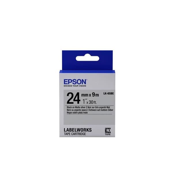 Etikettroll - Epson - LK-6SBE - Svart på matt silver - 2,4 cm x 9 m - Vattentålig