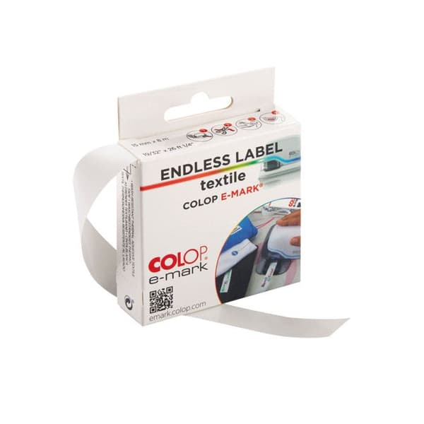 Påstrykning av textiletiketter - COLOP - E-MARK - 14 mm x 8 m - Vit - Polyetersulfon (PES)