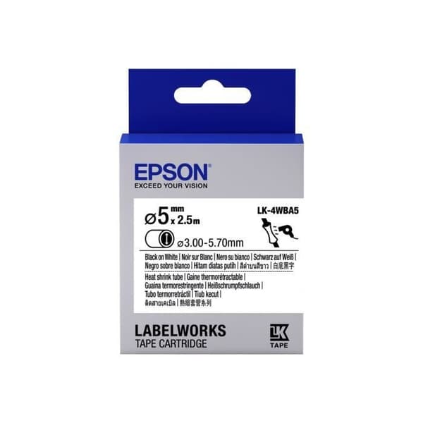 Epson LabelWorks LK-4WBA5 svart på vit rulle (0,5 cm x 2,5 m) 1 rulle(r) rör för LabelWorks LW-1000, LW-300, LW-400,...