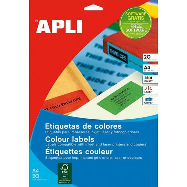 Skrivarpapper - förpackning - rulle Apli - 12992 - Etiketter för skrivare 105 x 148 mm Blå 20 paneler