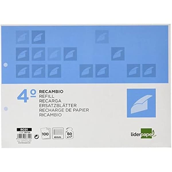 "Papperspåfyllning - LIDERPAPEL - RC01 - Kvart Landskap - 100 Ark - 2 Hål - Rutnät 5 mm"