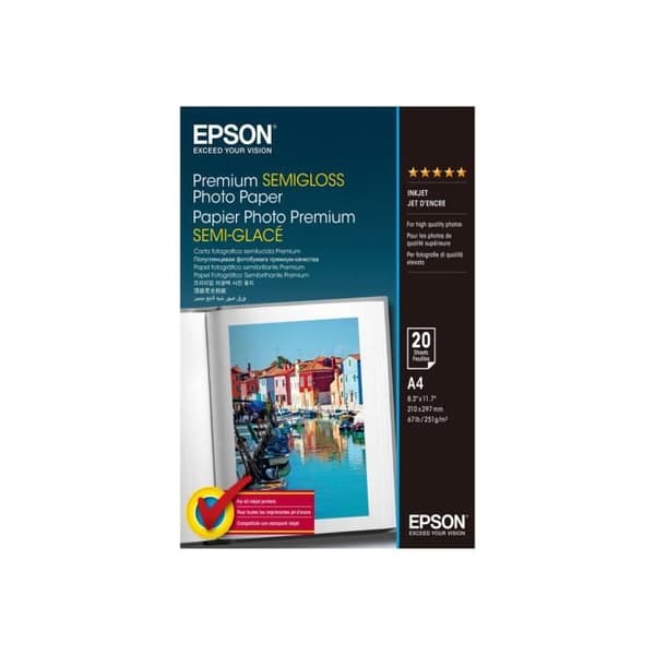 Halvblankt fotopapper - Epson - Premium - 20 ark - 251 g/m2 - A4 - Vit