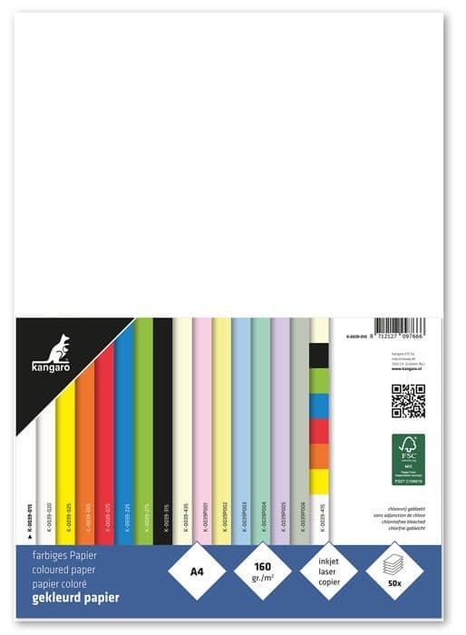 Skrivarpapper - förpackning - rulle Kangaro - K-0039-015 - Set med 50 ark A4-papper 160 g (Vit)