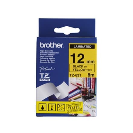 BROTHER TZE631 laminate tape 12mm BLACK ON YELLOW