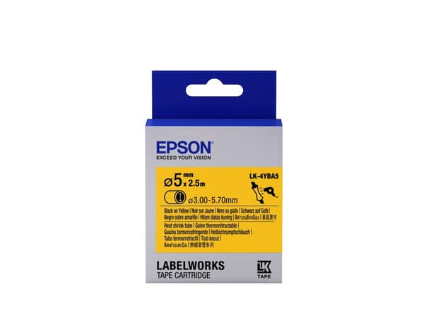 Epson LabelWorks LK-4YBA5 - Svart på gult - Rull (0,3 cm x 2,5 m) 1 rulle(r) rör - för LabelWorks LW-1000, 300, 400, 600, 700, 900, K400, Z5000, Z5000
