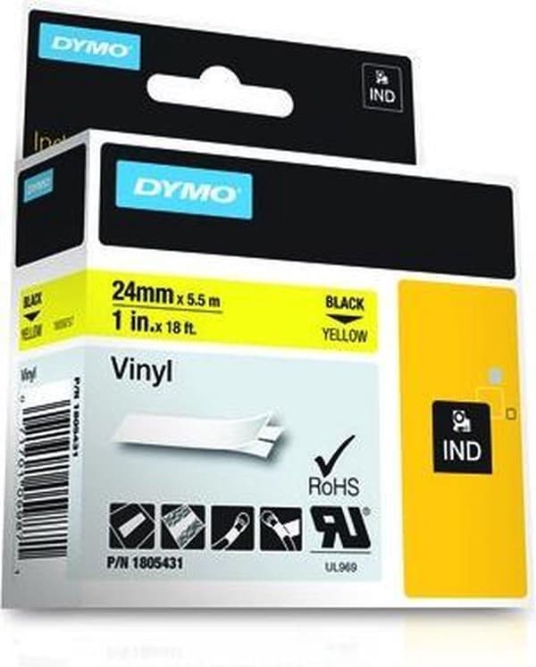 DYMO 1805431 Etiketprintertape sort på gul