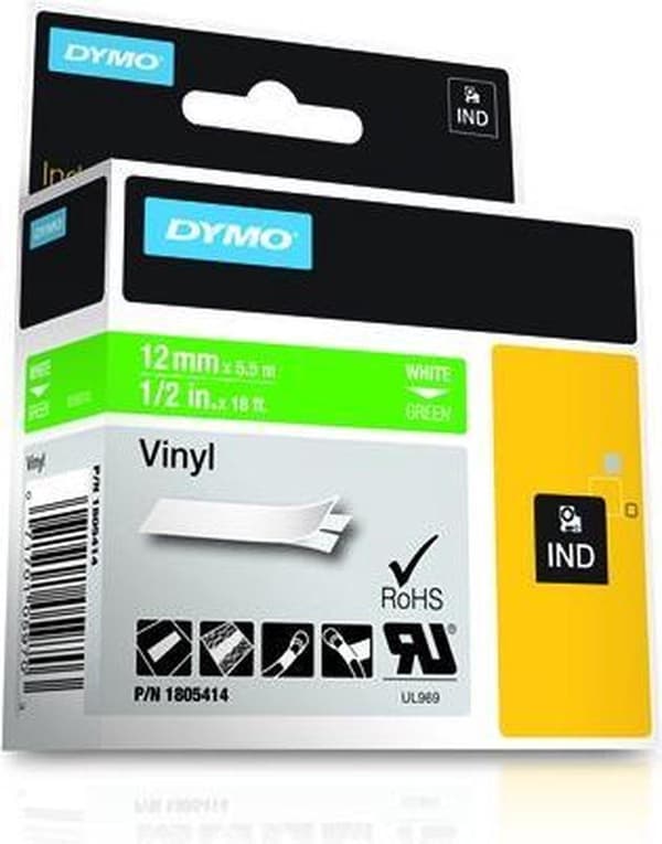 DYMO 1805414 - Standardetiketter - Hvid på grøn - 19 mm x 7 m