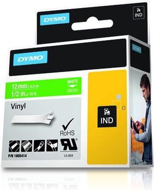 DYMO 1805414 - Standardetiketter - Hvid på grøn - 19 mm x 7 m