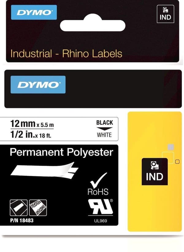 DYMO 12mm RHINO Permanent Polyester Label Printer Tape D1