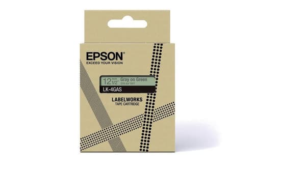 Epson LabelWorks LK-4GAS - Grå på grönt - Rull (1,2 cm x 8 m) 1 kassett(er) Hängande låda - Tejpkassett