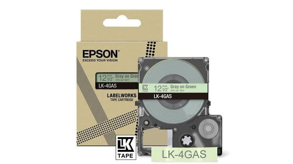 Epson LabelWorks LK-4GAS - Grå på grøn - Rulle (1,2 cm x 8 m) 1 Kassette(r) Ophængningsboks - Tapekassette