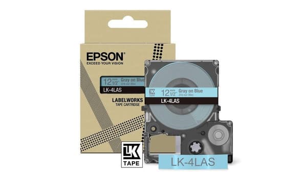 Epson LabelWorks LK-4LAS - grått på blått - rull (1,2 cm x 8 m) 1 kassett(er) hängande box - tejpkassett - för LabelWorks LW-C410, LW-C610